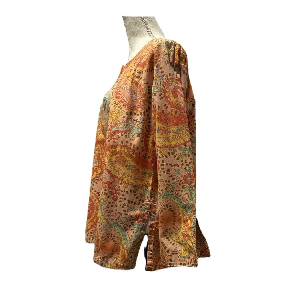 EUC Caroline Long LTD 100% Cotton Paisley Boho Peasant Split-Neck Tunic-Size 10 - Picture 2 of 10